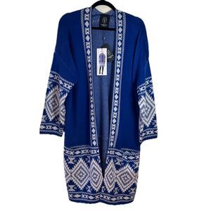 Vertigo Paris Size XL Blue White Diamond Women's Long Cardigan NWT  $268.00